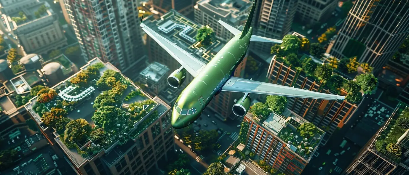 Grünes Flugzeug in umweltfreundlicher Umgebung