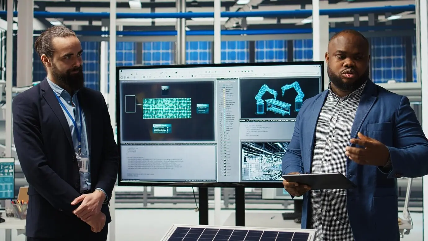 Ein Fabrikleiter schüttelt einem Investor die Hand, der daran arbeitet, die Produktion auszubauen.